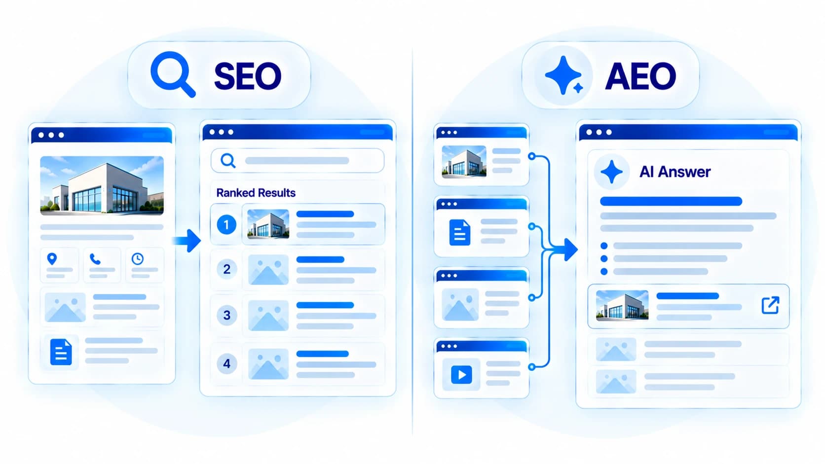 Comparison of traditional SEO and answer engine optimization