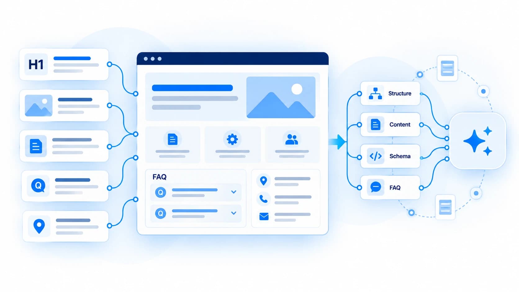 Website content elements organized into a structured, AI-readable page layout