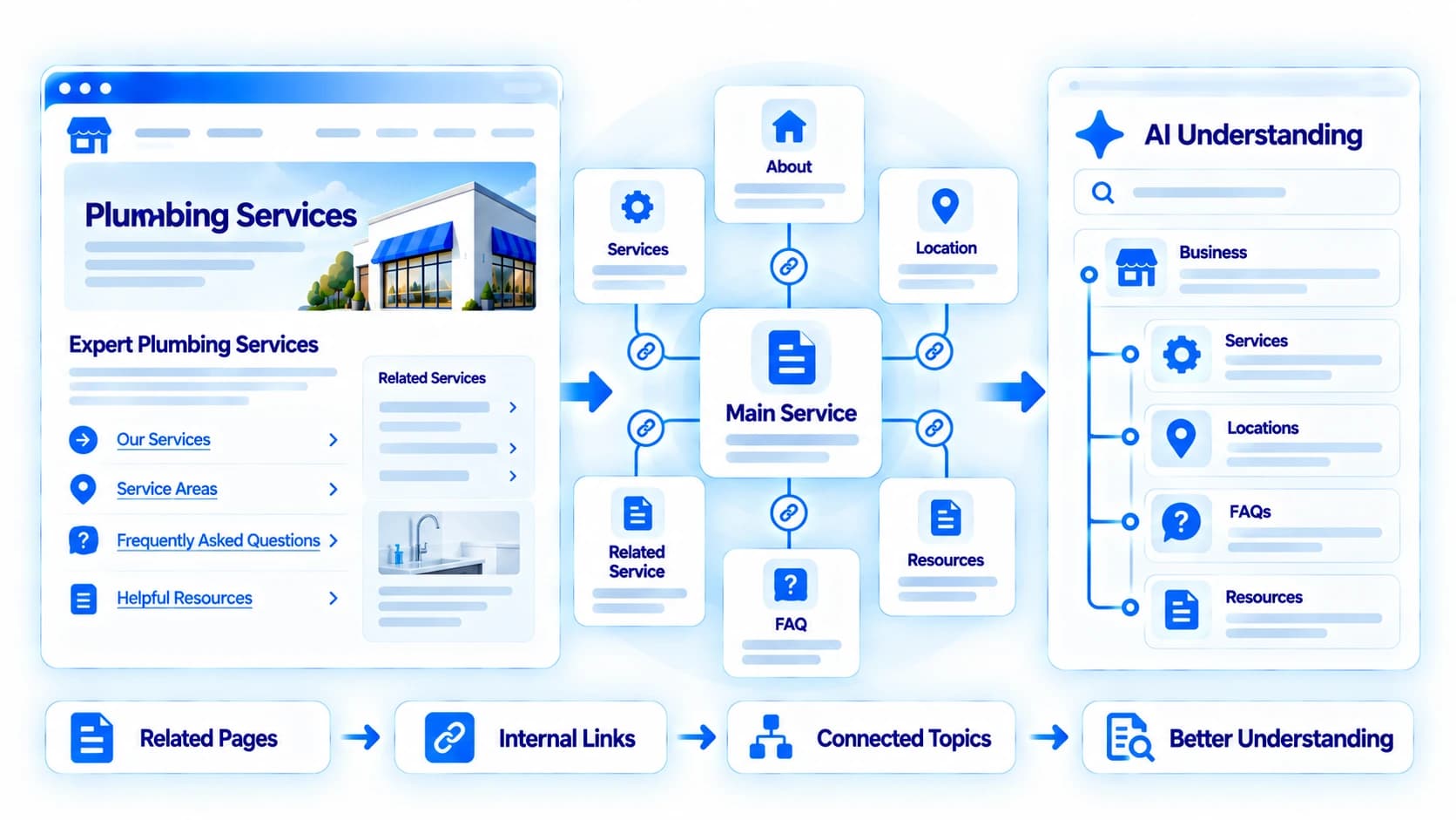Website structure and internal linking connecting related pages and topics for clearer AI understanding
