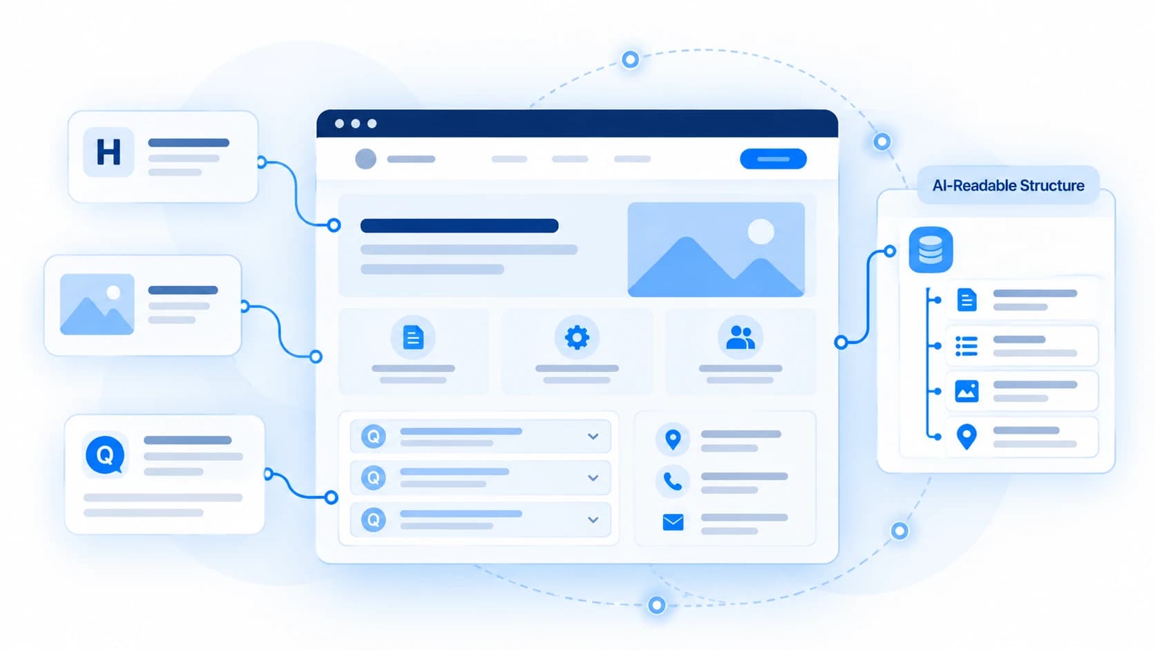 AI-readable website structure showing headings, content, FAQs, and structured information